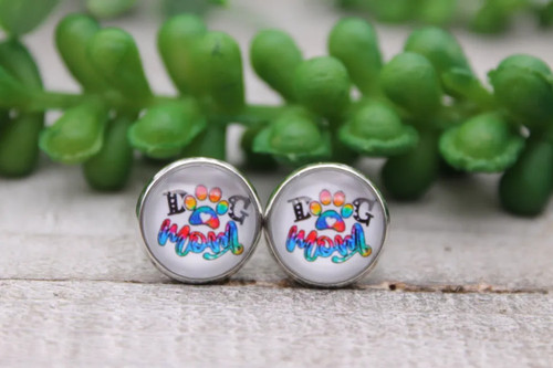 Dog Mom Tie Dye 2 || Glass Stud Earrings || Hypoallergenic