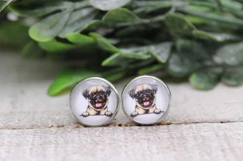 Pug Dog Breed || 12mm Stud Earrings 