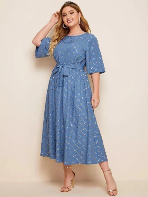 Stamping Belted Smock Dress