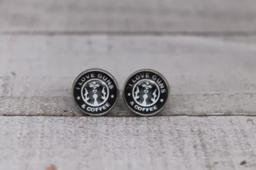 Guns & Coffee Starbucks  Glass Stud Earrings