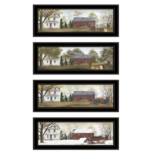 Homeroots Home Decor Set Of Four Seasons on the Farm Black Framed Print Wall Art, Black, 9 x 21 x 1 Inches