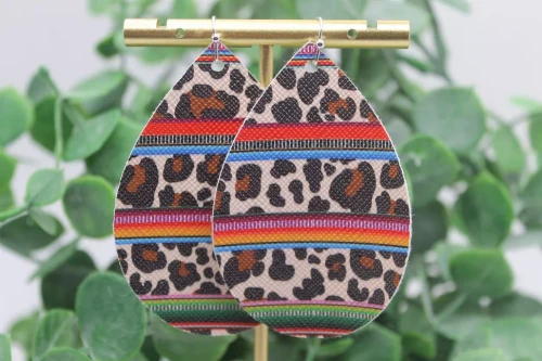 Serape & Leopard Teardrop Faux Leather Earrings | Hypoallergenic