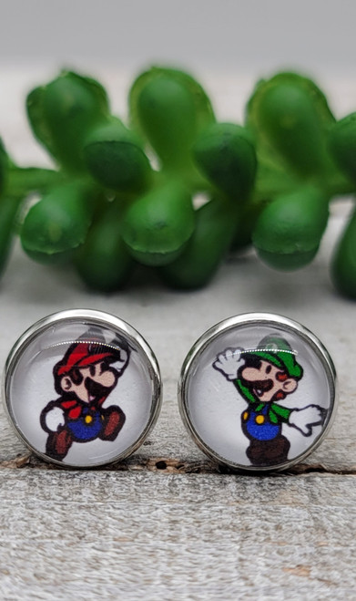 Mario Bros || Glass Stud Earrings || Hypoallergenic