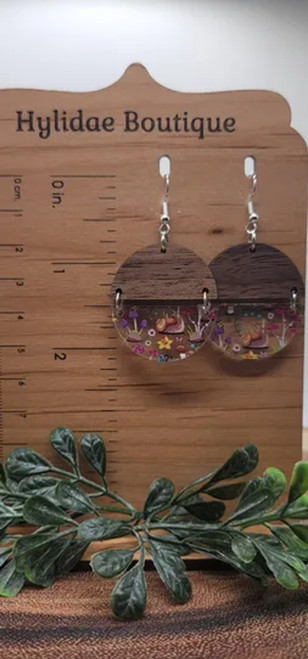 Mushrooms & Snails Split Circle Dangle Earrings