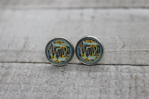 Mama on Sunflower Brushstrokes  Glass Stud Earrings