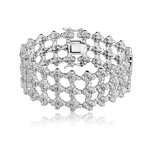 Collette Z Sterling Silver Cubic Zirocnia Intricate Cuff Bracelet