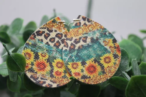 Sunflowers & Leopard Brushstrokes Mini Faux Leather Earrings