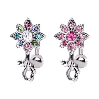 316L Surgical Steel Gemmed Flower Top Down Navel Ring