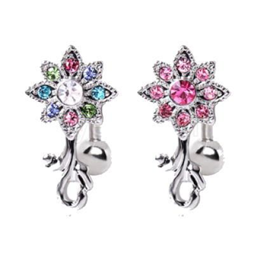 316L Surgical Steel Gemmed Flower Top Down Navel Ring