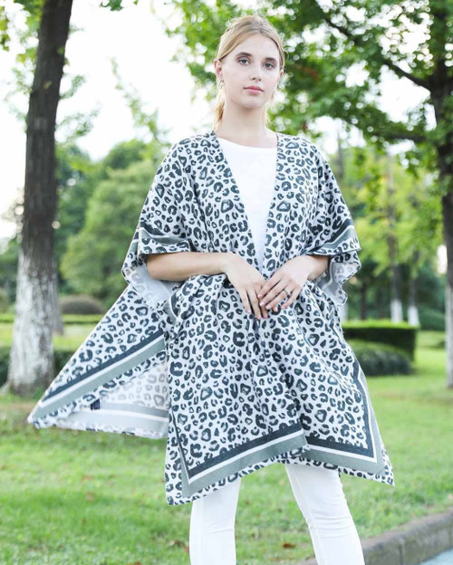 Fall/Winter Cashmere-Wool Blend Leopard Ruana/Poncho