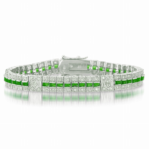 Collette Z Sterling Silver Clear and Green Cubic Zirocnia Stripe Bracelet