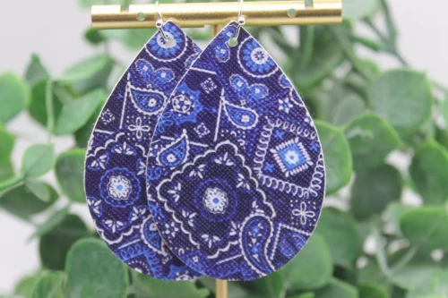 Bandana Teardrop Faux Leather Earrings | Hypoallergenic