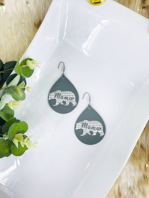 Genuine  Leather "Mama Bear" Earrings 