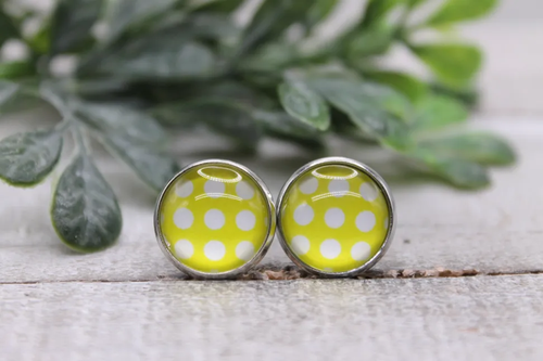 Polka Dots on Yellow || Glass Stud Earrings || Hypoallergenic