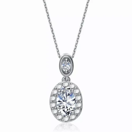 Collette Z Sterling Silver and Round-cut Cubic Zirconia Drop Oval Necklace