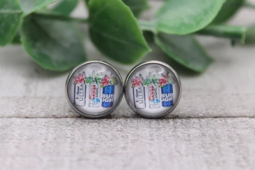 Floral Beer Trio  Glass Stud Earrings