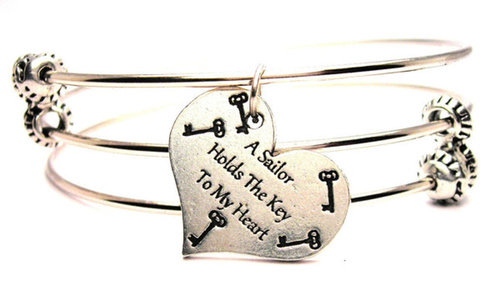 A Sailor Holds The Key To My Heart Triple Style Bangle Bracelet