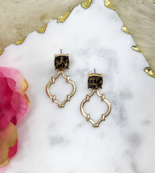 Leopard Glitter Stud and Gold Pendant Stud/Post Earrings