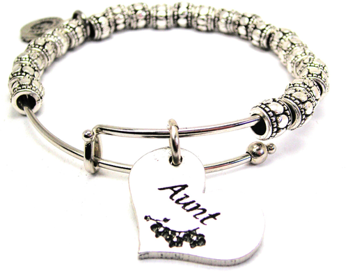 Aunt Heart Metal Beaded Bangle Bracelet