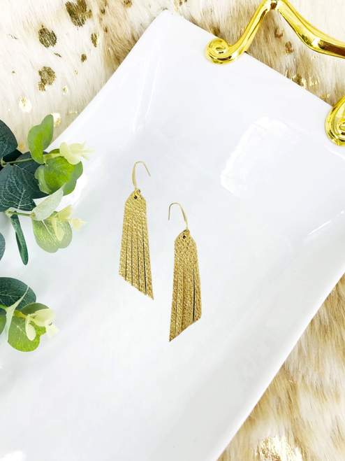 Gold Pebbled Leather Earrings 