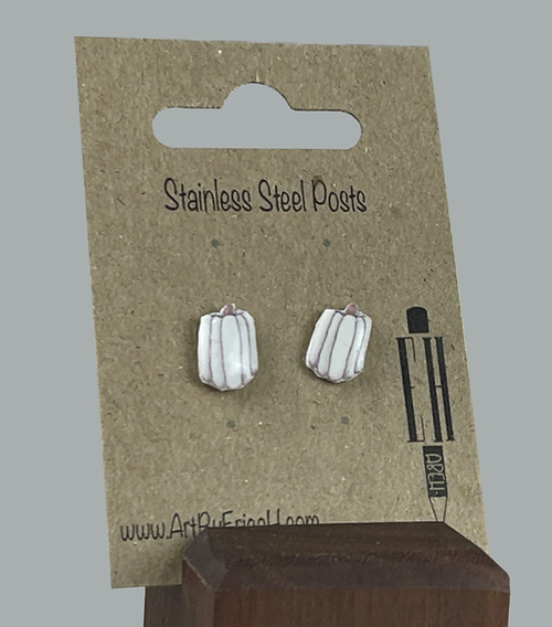 Small Dainty White Pumpkin Handmade Shrink Plastic Earrings