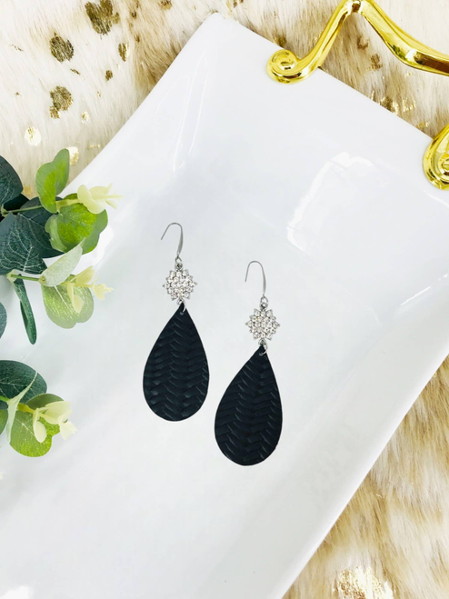 Braided Fishtail Leather and Rhinestone Earrings 