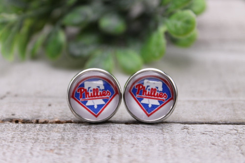 Phillies Baseball || Glass Stud Earrings || Hypoallergenic
