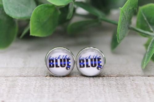 BACK THE BLUE Blue Line || Glass Stud Earrings || Hypoallergenic