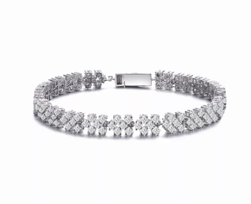 Collette Z Sterling Silver with Rhodium Plated Clear Princess Cubic Zirconia Cluster Tennis Bracelet