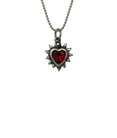 Spiked Gem Heart Charm Necklace