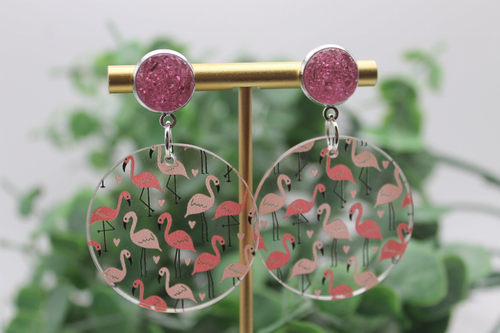 Flamingos Circle Dangle Earrings