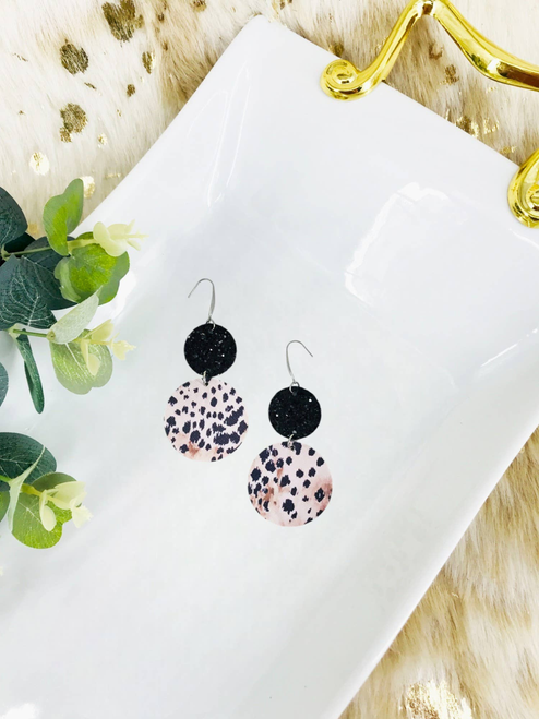 Leopard Faux Leather and Chunky Glitter Earrings 