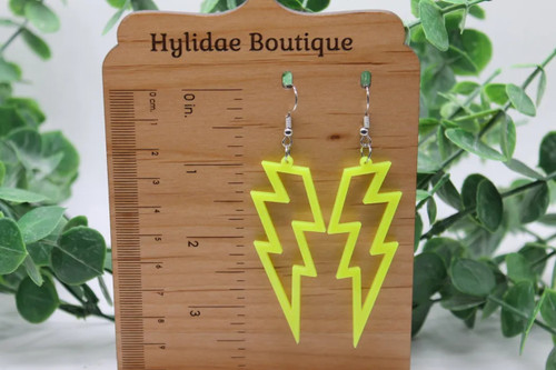 Neon Yellow Lightning Bolts || Acrylic Dangle Earrings || Hypoallergenic