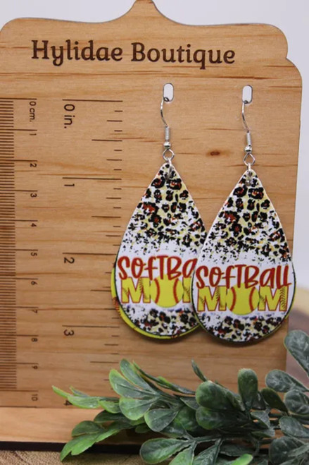 Softball MOM Teardrop || Faux Leather Dangle Earrings || Hypoallergenic