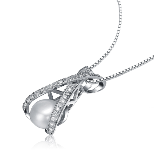Collette Z Sterling Silver Faux Pearl and Cubic Zirconia 'X' Necklace