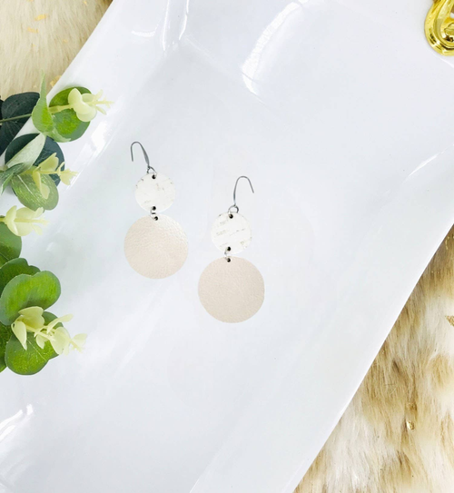Champagne and White Leather Earrings 