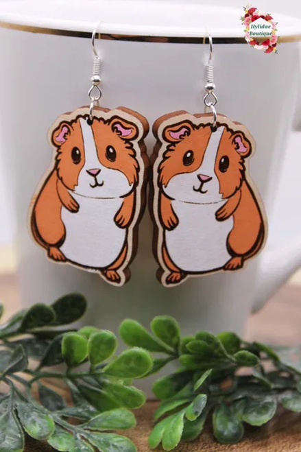 Guinea Pigs || Wood Dangle Earrings || Hypoallergenic