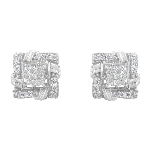 .925 Sterling Silver 1/2 Cttw Round-Cut Diamond Stud Earrings (I-J Color, I1-I2 Clarity)