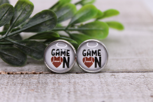 Game On - Football || 12mm Glass Stud Earrings