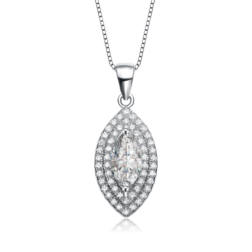 Collette Z Sterling Silver Cubic Zirconia Marquise Halo Necklace