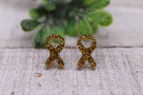 Yellow Glitter Awareness Ribbon || 12mm Stud Earrings 