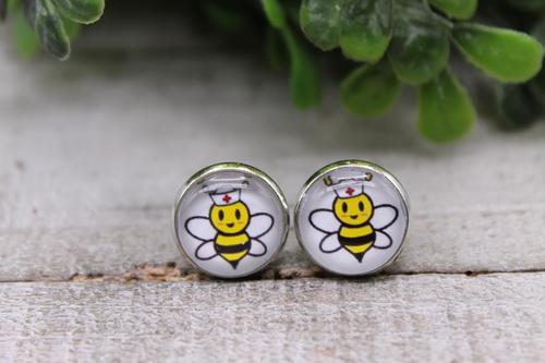 Nurse Bee || 12mm Glass Stud Earrings