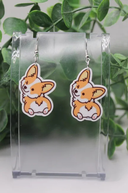 Winking Corgi || Acrylic Dangle Earrings || Hypoallergenic
