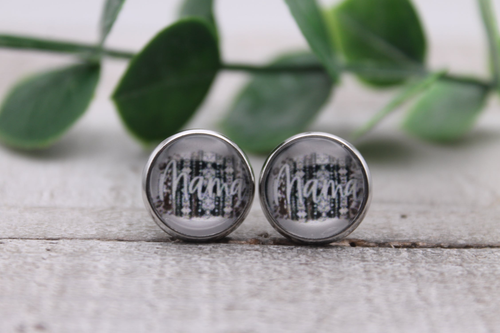 Mama Wintery Brushstrokes || Glass Stud Earrings || Hypoallergenic