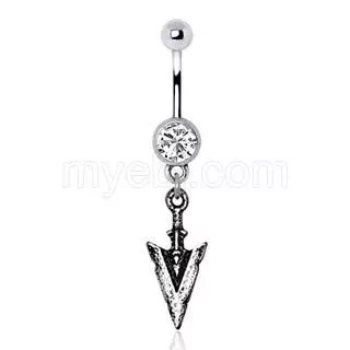 316L Stainless Steel Antique Arrowhead Dangle Navel Ring