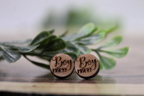 Boy Mama || Wood Stud Earrings || Hypoallergenic
