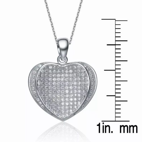 Collette Z Sterling Silver White Cubic Zirconia Heart-shape Pave-set Necklace