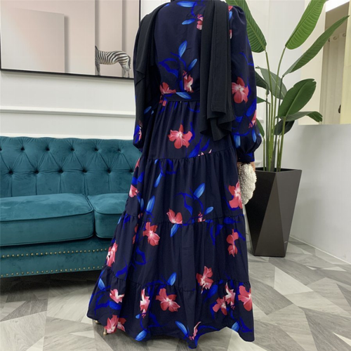 Dubai Abaya Pleated Floral Printed