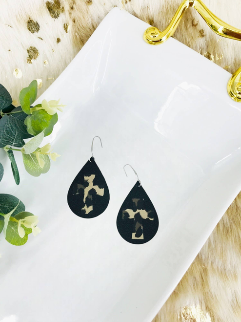 Biker Genuine Leather and Gold Cheetah Earrings 