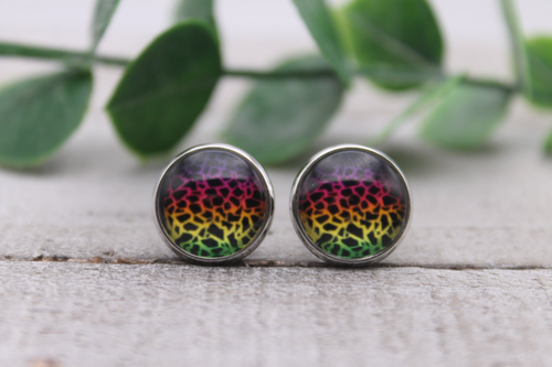 Rainbow Leopard || Glass Stud Earrings || Hypoallergenic
